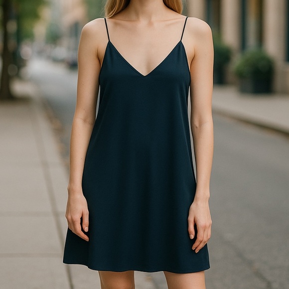 SOLD Zara Navy Blue Slip Mini Dress Size XS V-Neck Lined Minimalist Party Travel - Picture 2 of 14